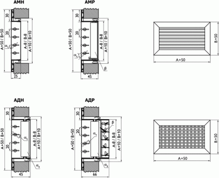Решетка настенная двухрядная регулируемая Арктос АДН 600x200