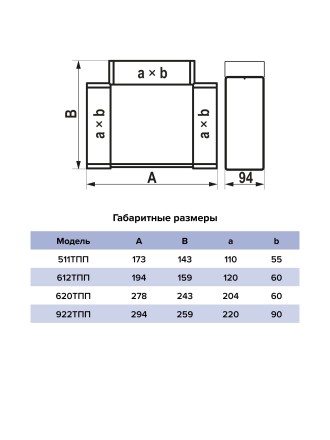 Тройник для плоских и круглых каналов ERA 922ТПП 90x220
