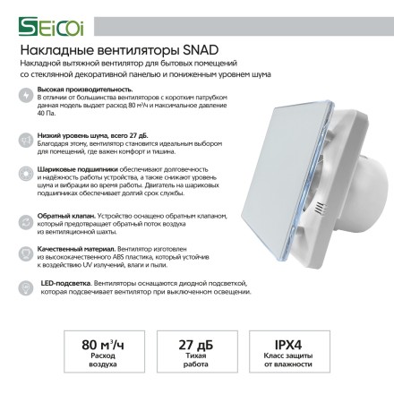 Накладной вентилятор Seicoi SNAD04-01A Matt white glass