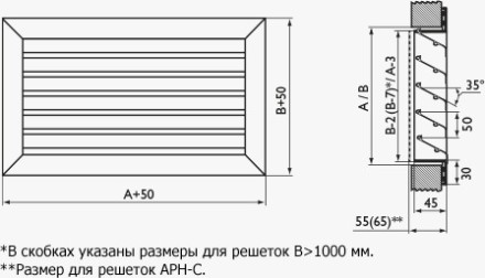 Решетка наружная алюминиевая встраиваемая Арктос АРН 1000x500