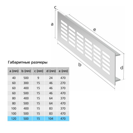 Вентиляционная решетка Благовест 120x500 серебро (2шт.)