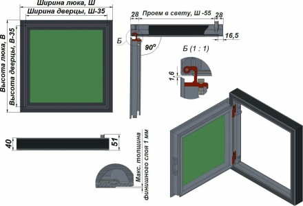 Люк под покраску Мега-Мастер Элит II 200x200 узкий профиль