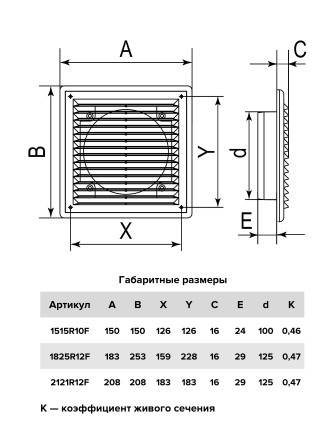 Решетка вентиляционная ERA 1515R10F Белый 150x150-100мм
