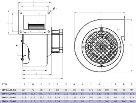 Вентилятор Bahcivan BDRS 120-60 нагнетательный радиальный (275 m3/h)