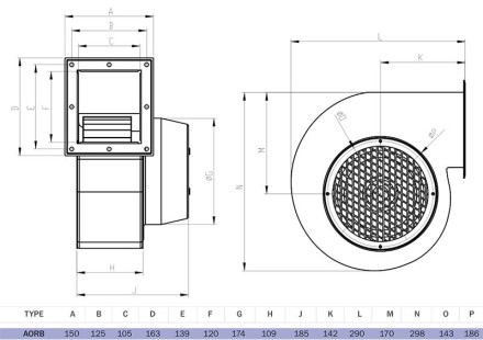 Вентилятор Bahcivan AORB 180-60 (BDRS) нагнетательный радиальный (1200 m3/h)