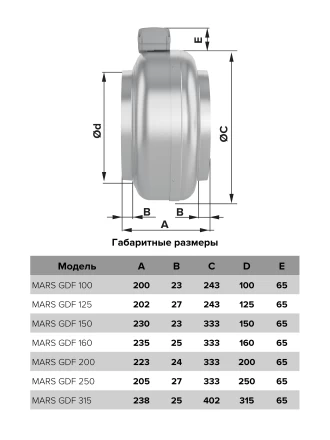 Канальный вентилятор ERA Mars GDF D250