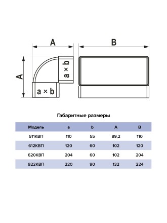Колено вертикальное 90° для плоских каналов ERA 922КВП 90x220